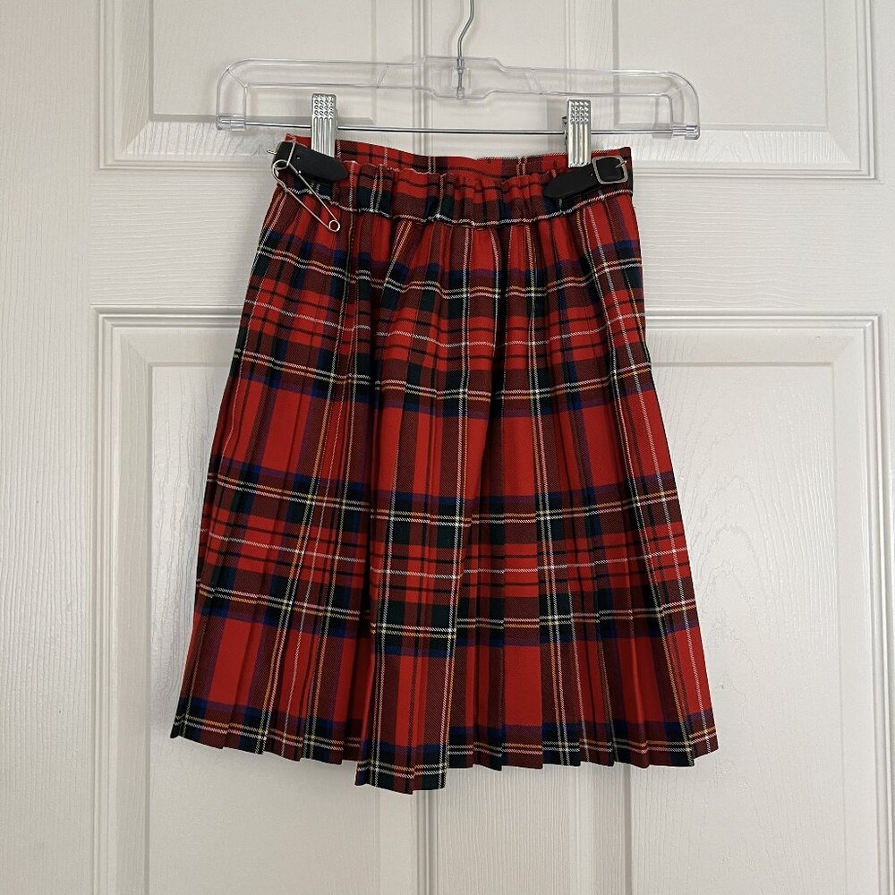 James Pringle Weavers Red Plaid Skirt Kilt Size 9-10 Yrs UK Wool Scotland